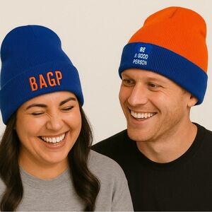 Be a Good Person Reversible Beanie
Blue Orange cap hat NWT bright embroidery
